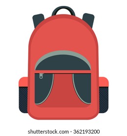 red vector backpack flat style isolated