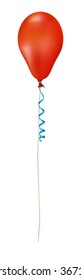 Red Vector Balloon with Paper Streamer and String - Isolated on White Background - Birthday, Party, Carnival Decoration. 