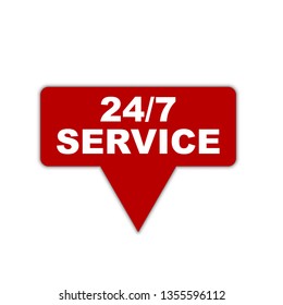 red vector banner 24/7 service. Creative label