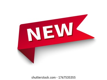 Red vector banner. Advertising announcement flag with the word "new." The receipt of a new product, announcement on a white background.
Vector image.