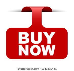 red vector banner buy now