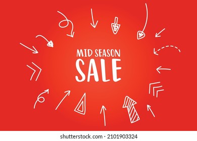 Red Vector Banner Displays Words Mid Season Sale Window Sign