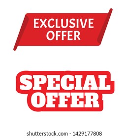 Red vector banner. Exclusive offer. Sticker or discount label, promotion poster