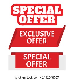 Red vector banner. Exclusive offer. Sticker or discount label, promotion poster
