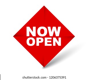 red vector banner now open