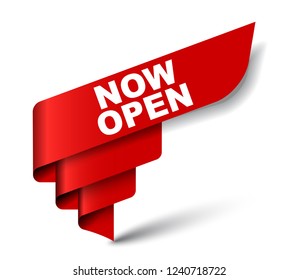 red vector banner now open