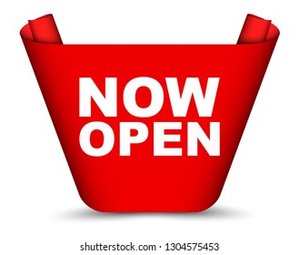 red vector banner now open