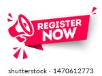 red vector banner register now with megaphone