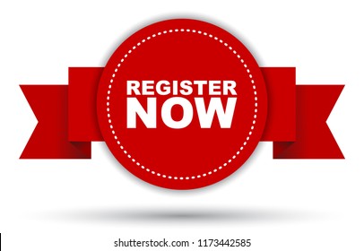 red vector banner register now