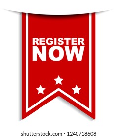 red vector banner register now
