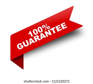 red vector banner ribbon 100% guarantee