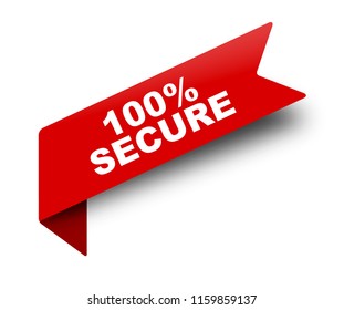 red vector banner ribbon 100% secure