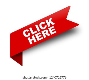 red vector banner ribbon click here