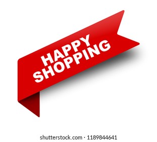 red vector banner ribbon happy shopping