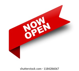 red vector banner ribbon now open