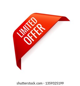 Red Vector Banner Ribbon on white background, corner ribbon. Limited Offer