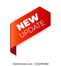 Red Vector Banner Ribbon on white background, left bookmark. New Update