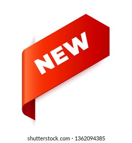 Red Vector Banner Ribbon on white background, left bookmark. New