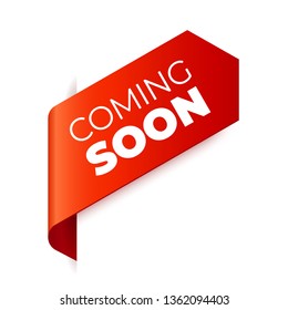Red Vector Banner Ribbon on white background, left bookmark. Coming Soon