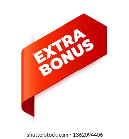 Red Vector Banner Ribbon on white background, left bookmark. Extra Bonus