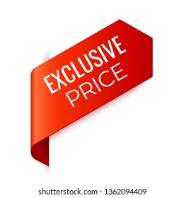 Red Vector Banner Ribbon on white background, left bookmark. Exclusive price