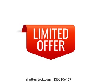 Red Vector Banner Ribbon on white background, top bookmark. Limited Offer