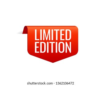Red Vector Banner Ribbon on white background, top bookmark. Limited Edition