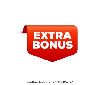 Red Vector Banner Ribbon on white background, top bookmark. Extra Bonus