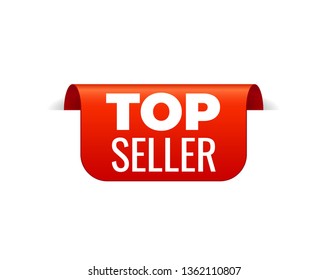Red Vector Banner Ribbon on white background, top bookmark. Top Seller