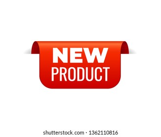 Red Vector Banner Ribbon on white background, top bookmark. New Product