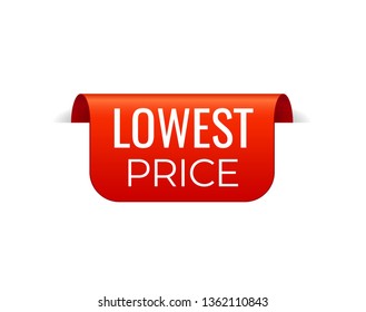 Red Vector Banner Ribbon on white background, top bookmark. Lowest price