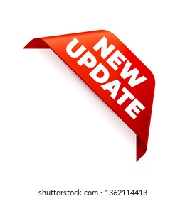 Red Vector Banner Ribbon on white background, corner ribbon. New Update
