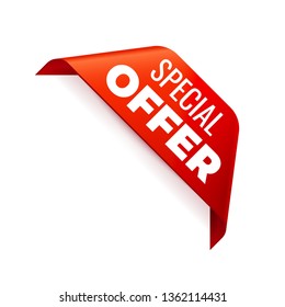 Red Vector Banner Ribbon on white background, corner ribbon. Special Offer