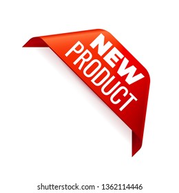 Red Vector Banner Ribbon on white background, corner ribbon. New Product
