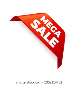 Red Vector Banner Ribbon on white background, corner ribbon. Mega Sale