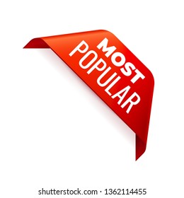 Red Vector Banner Ribbon on white background, corner ribbon. Most Popular