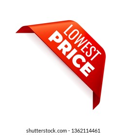 Red Vector Banner Ribbon on white background, corner ribbon. Lowest price