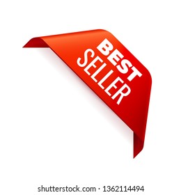 Red Vector Banner Ribbon on white background, corner ribbon. Best Seller