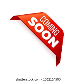 Red Vector Banner Ribbon on white background, corner ribbon. Coming Soon