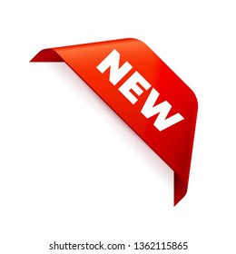 Red Vector Banner Ribbon on white background, corner ribbon. New