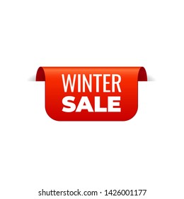 Red Vector Banner Ribbon on white background, top bookmark, winter sale - Vector Illustration