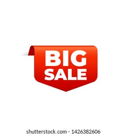 Red Vector Banner Ribbon on white background, top bookmark, big sale - Vector Illustration