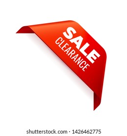 Red Vector Banner Ribbon on white background, corner ribbon, sale clearance - Vector Illustration