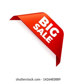 Red Vector Banner Ribbon on white background, corner ribbon, big sale - Vector Illustration