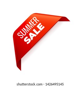 Red Vector Banner Ribbon on white background, corner ribbon, summer sale - Vector Illustration