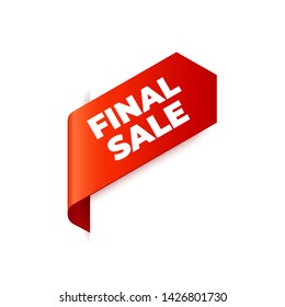 Red Vector Banner Ribbon on white background, left bookmark, final sale - Vector Illustration