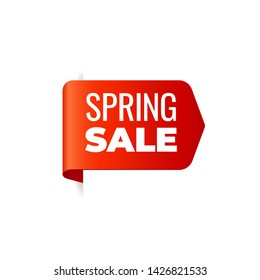 Red Vector Banner Ribbon on white background, left bookmark, spring sale - Vector Illustration
