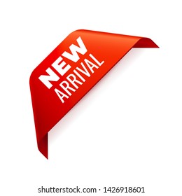 Red Vector Banner Ribbon on white background, corner ribbon, new arrival - Vector Illustration