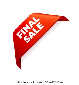 Red Vector Banner Ribbon on white background, corner ribbon, final sale - Vector Illustration