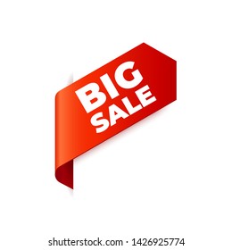 Red Vector Banner Ribbon on white background, left bookmark, big sale - Vector Illustration